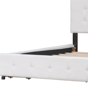 HomeRoots White Linen Upholstered Queen Bed Frame with Drawers – Stylish Comfort & Smart Storage Solution 602163