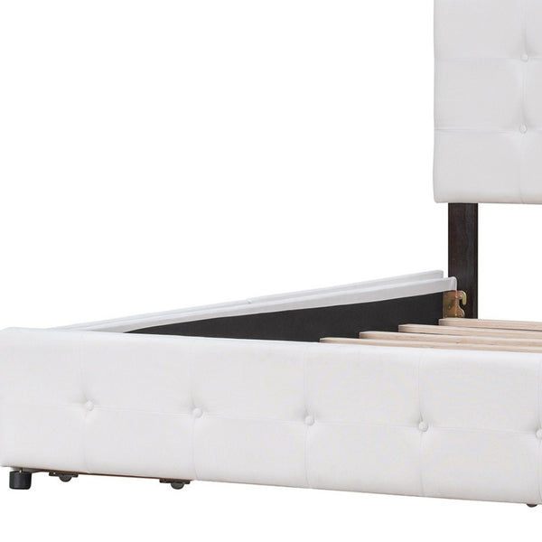 HomeRoots White Linen Upholstered Queen Bed Frame with Drawers – Stylish Comfort & Smart Storage Solution 602163