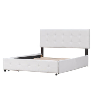 HomeRoots White Linen Upholstered Queen Bed Frame with Drawers – Stylish Comfort & Smart Storage Solution 602163