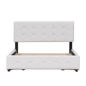 HomeRoots White Linen Upholstered Queen Bed Frame with Drawers – Stylish Comfort & Smart Storage Solution 602163