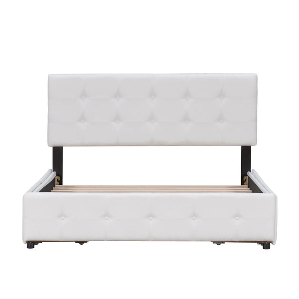 HomeRoots White Linen Upholstered Queen Bed Frame with Drawers – Stylish Comfort & Smart Storage Solution 602163