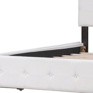 HomeRoots White Linen Upholstered Queen Bed Frame with Drawers – Stylish Comfort & Smart Storage Solution 602163