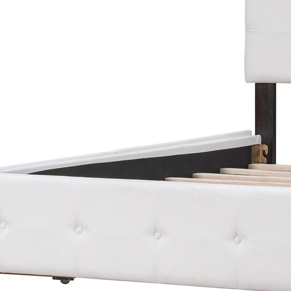 HomeRoots White Linen Upholstered Queen Bed Frame with Drawers – Stylish Comfort & Smart Storage Solution 602163