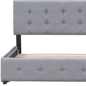 HomeRoots Light Gray Linen Upholstered Queen Bed Frame with Sleek Storage Drawers for Modern Bedrooms 602164