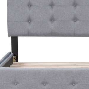 HomeRoots Light Gray Linen Upholstered Queen Bed Frame with Sleek Storage Drawers for Modern Bedrooms 602164