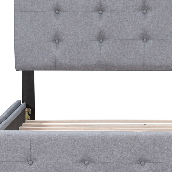 HomeRoots Light Gray Linen Upholstered Queen Bed Frame with Sleek Storage Drawers for Modern Bedrooms 602164