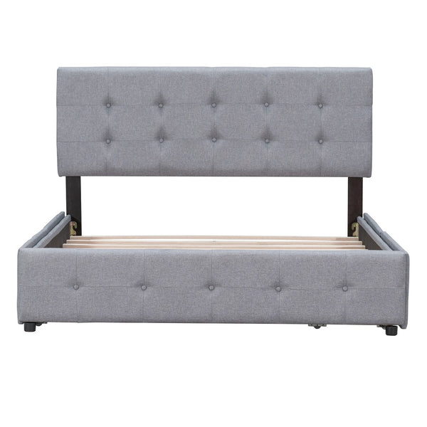 HomeRoots Light Gray Linen Upholstered Queen Bed Frame with Sleek Storage Drawers for Modern Bedrooms 602164