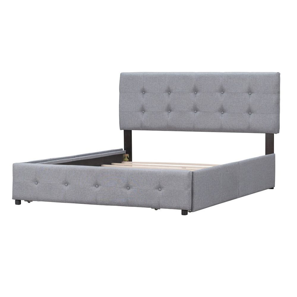 HomeRoots Light Gray Linen Upholstered Queen Bed Frame with Sleek Storage Drawers for Modern Bedrooms 602164