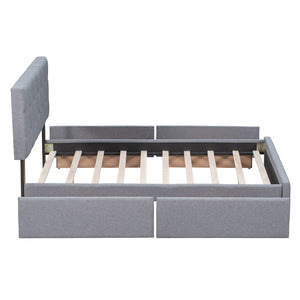 HomeRoots Light Gray Linen Upholstered Queen Bed Frame with Sleek Storage Drawers for Modern Bedrooms 602164