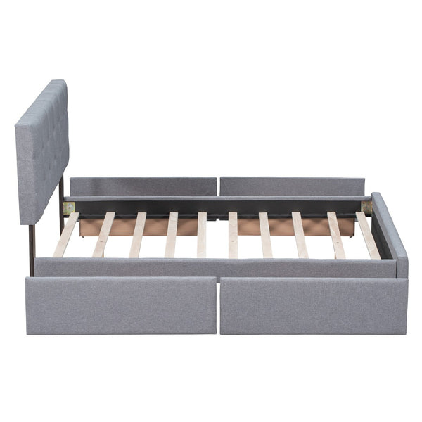 HomeRoots Light Gray Linen Upholstered Queen Bed Frame with Sleek Storage Drawers for Modern Bedrooms 602164