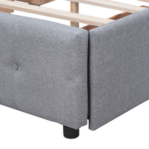 HomeRoots Light Gray Linen Upholstered Queen Bed Frame with Sleek Storage Drawers for Modern Bedrooms 602164