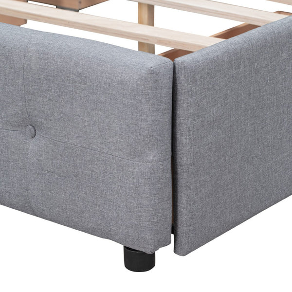 HomeRoots Light Gray Linen Upholstered Queen Bed Frame with Sleek Storage Drawers for Modern Bedrooms 602164