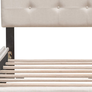 HomeRoots Beige Tufted Linen Queen Bed Frame with Trundle – Stylish, Functional, Modern Design for Your Bedroom 602165