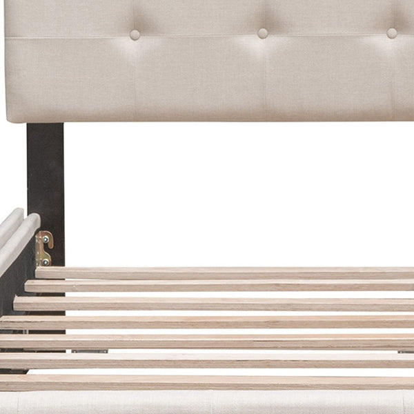 HomeRoots Beige Tufted Linen Queen Bed Frame with Trundle – Stylish, Functional, Modern Design for Your Bedroom 602165
