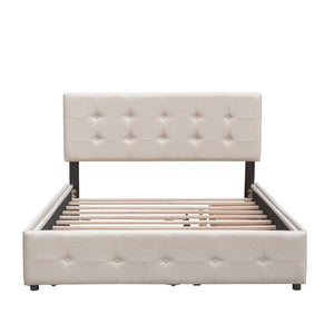 HomeRoots Beige Tufted Linen Queen Bed Frame with Trundle – Stylish, Functional, Modern Design for Your Bedroom 602165