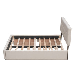 HomeRoots Beige Tufted Linen Queen Bed Frame with Trundle – Stylish, Functional, Modern Design for Your Bedroom 602165