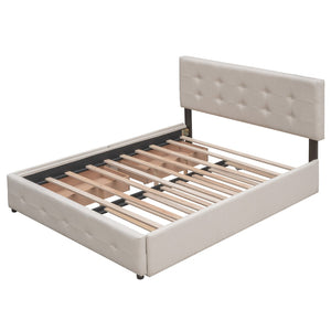 HomeRoots Beige Tufted Linen Queen Bed Frame with Trundle – Stylish, Functional, Modern Design for Your Bedroom 602165