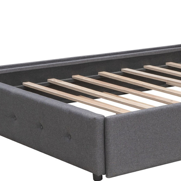 HomeRoots Dark Gray Linen Upholstered Queen Bed Frame with Integrated Drawers for Stylish Storage Solutions 602166