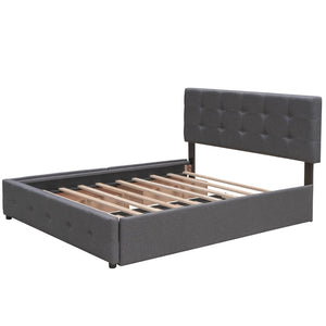 HomeRoots Dark Gray Linen Upholstered Queen Bed Frame with Integrated Drawers for Stylish Storage Solutions 602166
