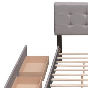 HomeRoots Light Gray Linen Upholstered Queen Bed Frame with Storage Drawers for Modern Bedroom Elegance 602167