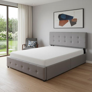 HomeRoots Light Gray Linen Upholstered Queen Bed Frame with Storage Drawers for Modern Bedroom Elegance 602167
