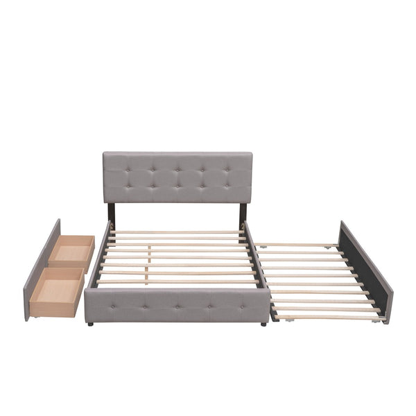 HomeRoots Light Gray Linen Upholstered Queen Bed Frame with Storage Drawers for Modern Bedroom Elegance 602167