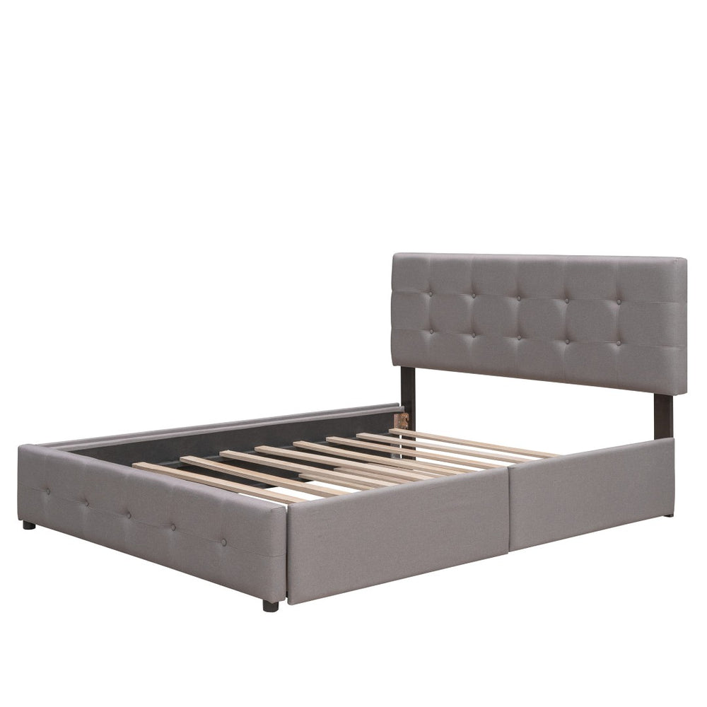 HomeRoots Light Gray Linen Upholstered Queen Bed Frame with Storage Drawers for Modern Bedroom Elegance 602167