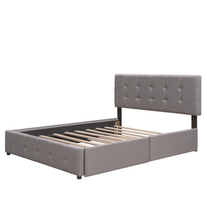 HomeRoots Light Gray Linen Upholstered Queen Bed Frame with Storage Drawers for Modern Bedroom Elegance 602167