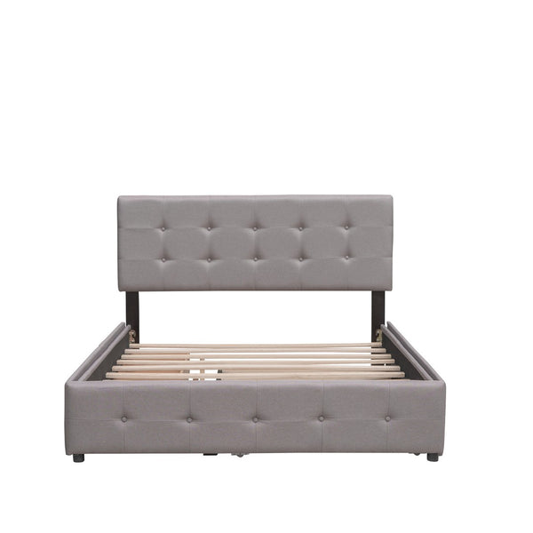 HomeRoots Light Gray Linen Upholstered Queen Bed Frame with Storage Drawers for Modern Bedroom Elegance 602167