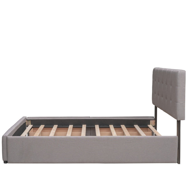 HomeRoots Light Gray Linen Upholstered Queen Bed Frame with Storage Drawers for Modern Bedroom Elegance 602167