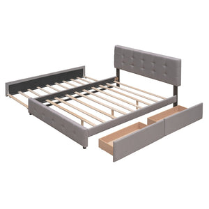 HomeRoots Light Gray Linen Upholstered Queen Bed Frame with Storage Drawers for Modern Bedroom Elegance 602167