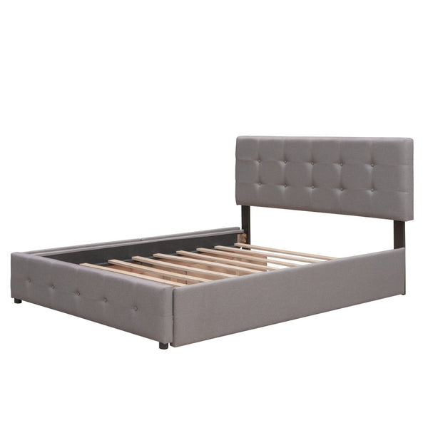 HomeRoots Light Gray Linen Upholstered Queen Bed Frame with Storage Drawers for Modern Bedroom Elegance 602167