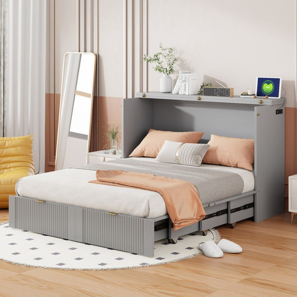 HomeRoots Gray Wood Murphy Bed with Built-In Storage - Stylish, Space-Saving Design for Versatile Living Spaces 602169