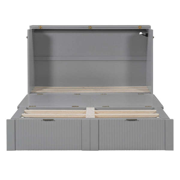 HomeRoots Gray Wood Murphy Bed with Built-In Storage - Stylish, Space-Saving Design for Versatile Living Spaces 602169