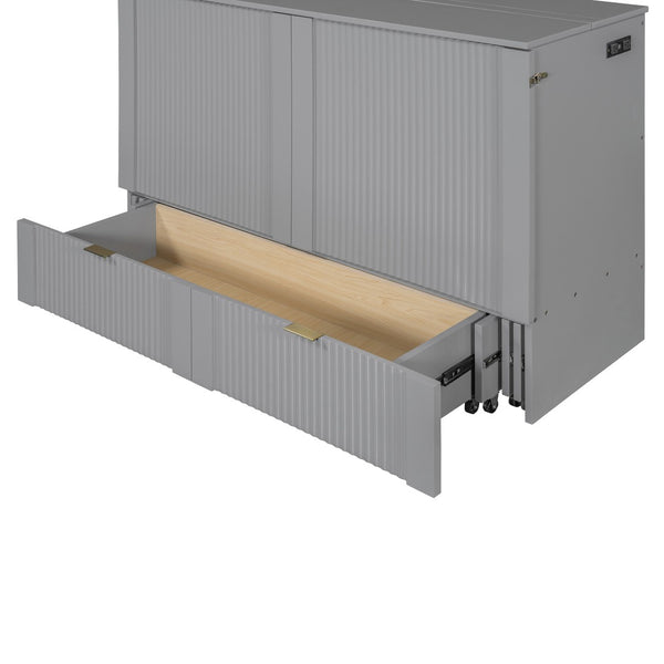 HomeRoots Gray Wood Murphy Bed with Built-In Storage - Stylish, Space-Saving Design for Versatile Living Spaces 602169