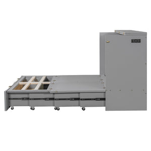 HomeRoots Gray Wood Murphy Bed with Built-In Storage - Stylish, Space-Saving Design for Versatile Living Spaces 602169