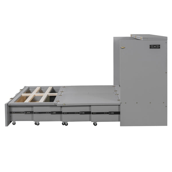 HomeRoots Gray Wood Murphy Bed with Built-In Storage - Stylish, Space-Saving Design for Versatile Living Spaces 602169