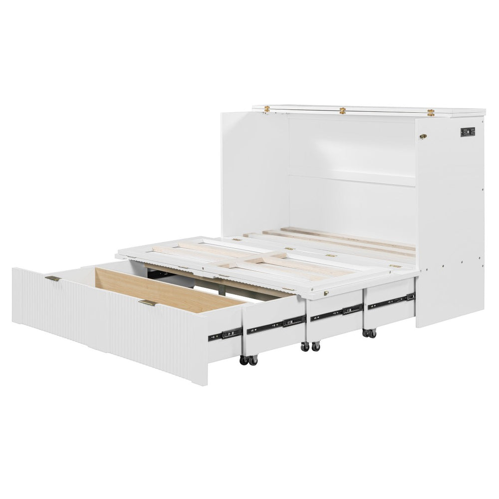 HomeRoots White Wood Full Murphy Bed: Elegant Space-Saving Design with Storage, Durable Construction & Style 602170