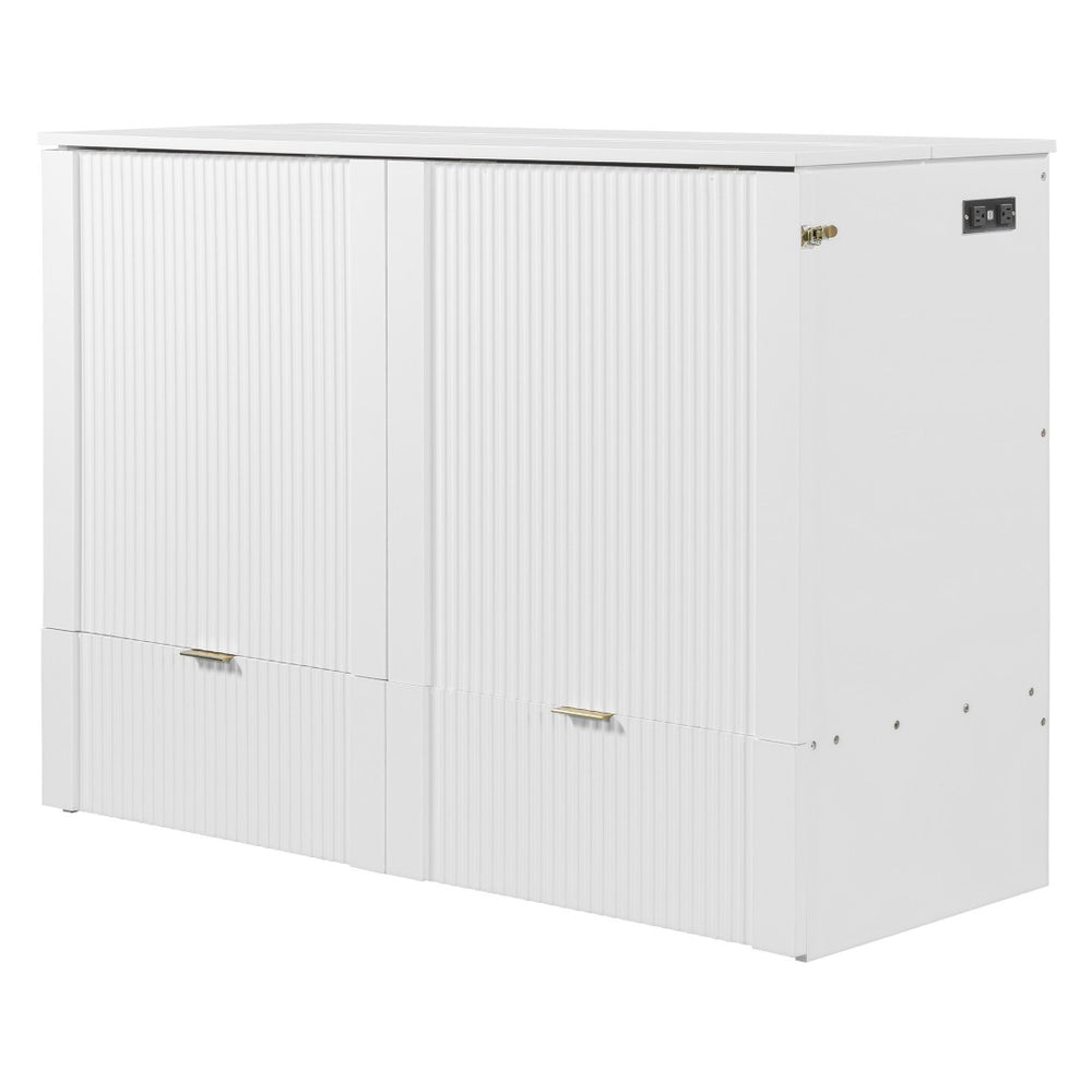 HomeRoots White Wood Full Murphy Bed: Elegant Space-Saving Design with Storage, Durable Construction & Style 602170