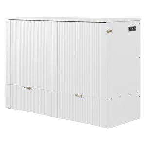HomeRoots White Wood Full Murphy Bed: Elegant Space-Saving Design with Storage, Durable Construction & Style 602170