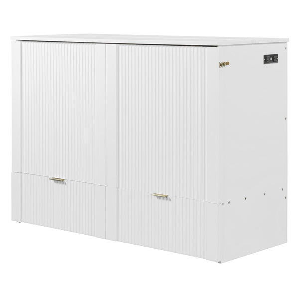 HomeRoots White Wood Full Murphy Bed: Elegant Space-Saving Design with Storage, Durable Construction & Style 602170