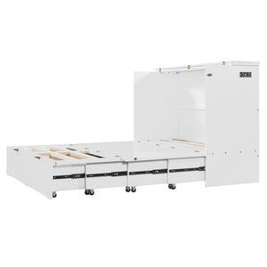 HomeRoots White Wood Full Murphy Bed: Elegant Space-Saving Design with Storage, Durable Construction & Style 602170