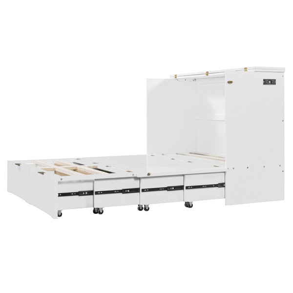 HomeRoots White Wood Full Murphy Bed: Elegant Space-Saving Design with Storage, Durable Construction & Style 602170