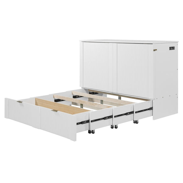 HomeRoots White Wood Full Murphy Bed: Elegant Space-Saving Design with Storage, Durable Construction & Style 602170
