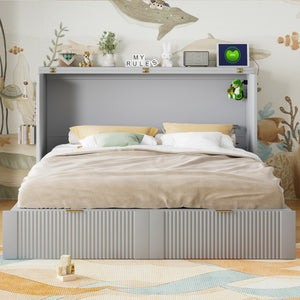 HomeRoots Gray Wood Queen Murphy Bed - Space-Saving Stylish Design with Storage for Modern Multi-Purpose Rooms 602171