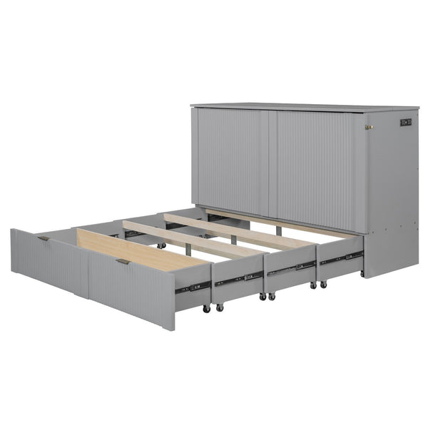 HomeRoots Gray Wood Queen Murphy Bed - Space-Saving Stylish Design with Storage for Modern Multi-Purpose Rooms 602171