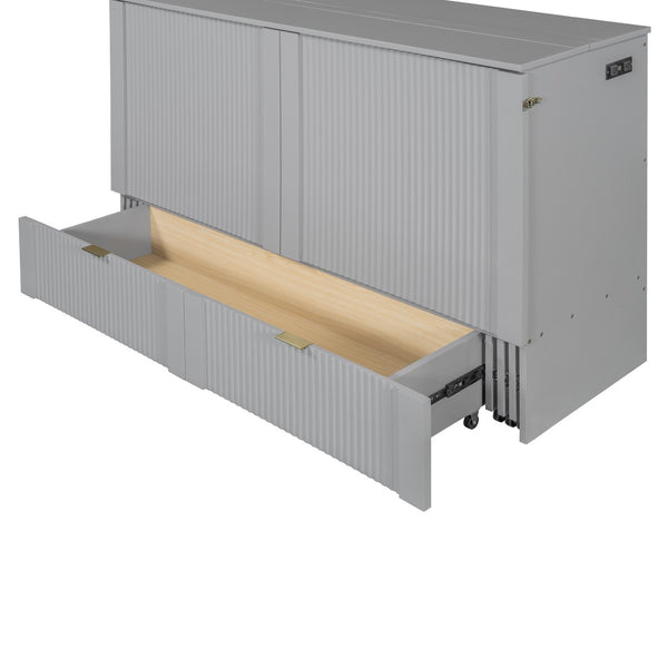 HomeRoots Gray Wood Queen Murphy Bed - Space-Saving Stylish Design with Storage for Modern Multi-Purpose Rooms 602171