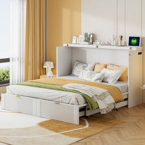 HomeRoots White Wood Queen Murphy Bed – Elegant Space-Saving Design with Built-In Storage for Ultimate Comfort 602172