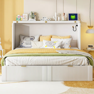 HomeRoots White Wood Queen Murphy Bed – Elegant Space-Saving Design with Built-In Storage for Ultimate Comfort 602172
