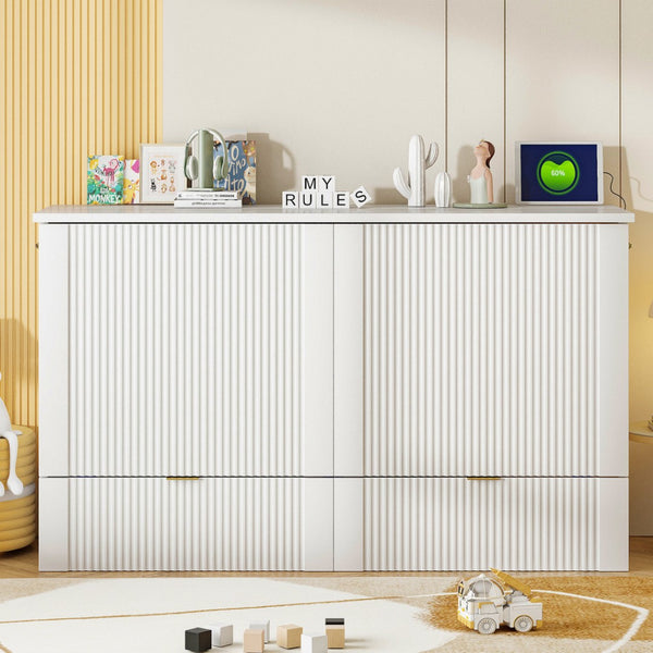 HomeRoots White Wood Queen Murphy Bed – Elegant Space-Saving Design with Built-In Storage for Ultimate Comfort 602172